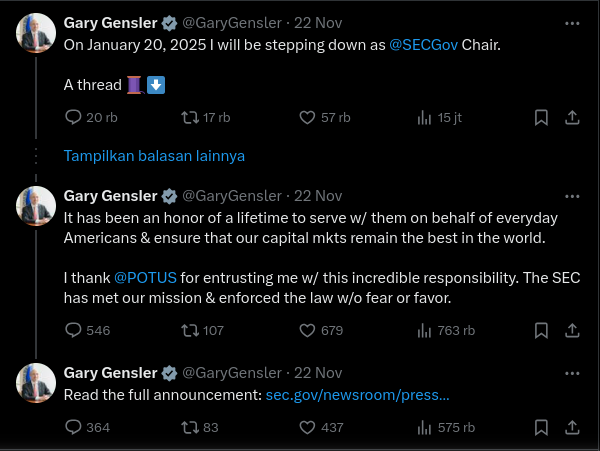 Gary Gensler will step down from the SEC, Positive Sentiment for Crypto Markets