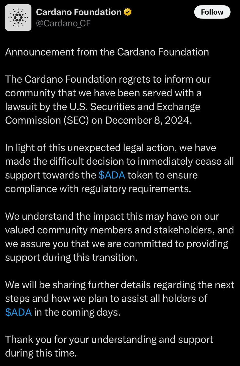 Fake post from Cardano Foundation hackers
