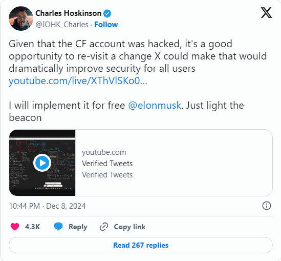 Charles Hoskinson Statement