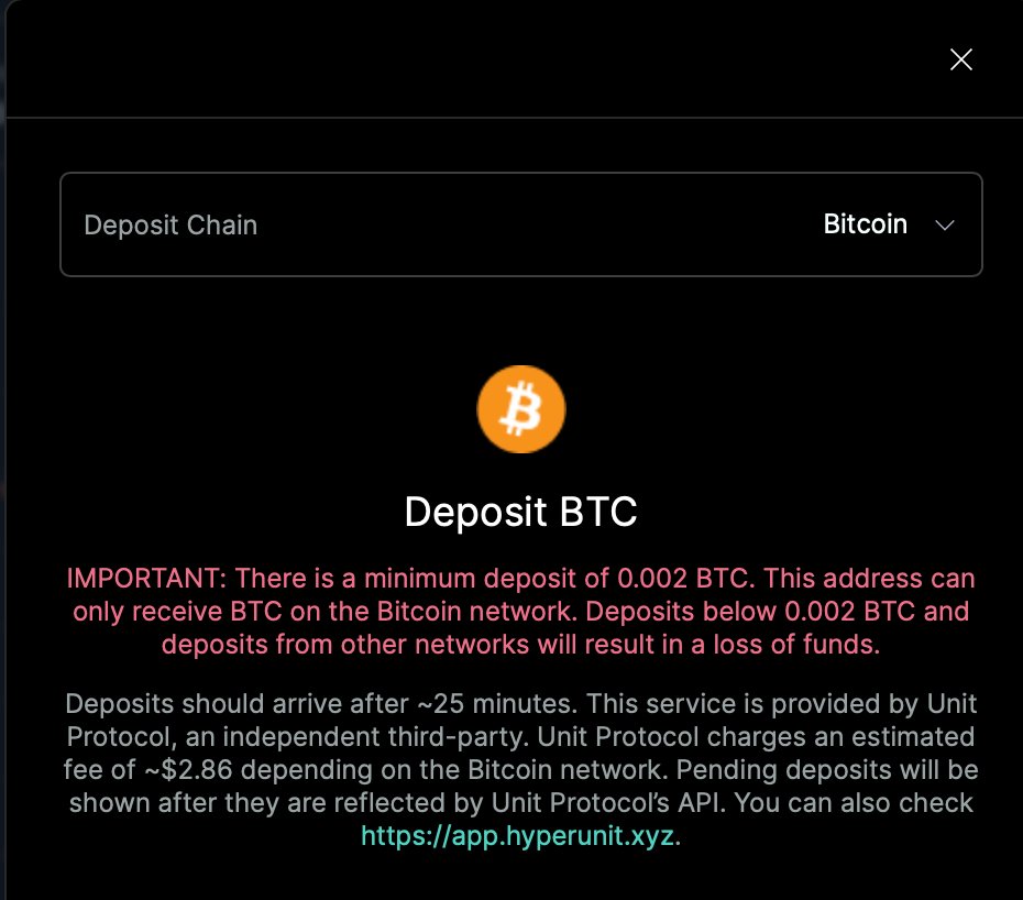 BTC Deposits on Hyper Liquid BTC Deposits on Hyper Liquid