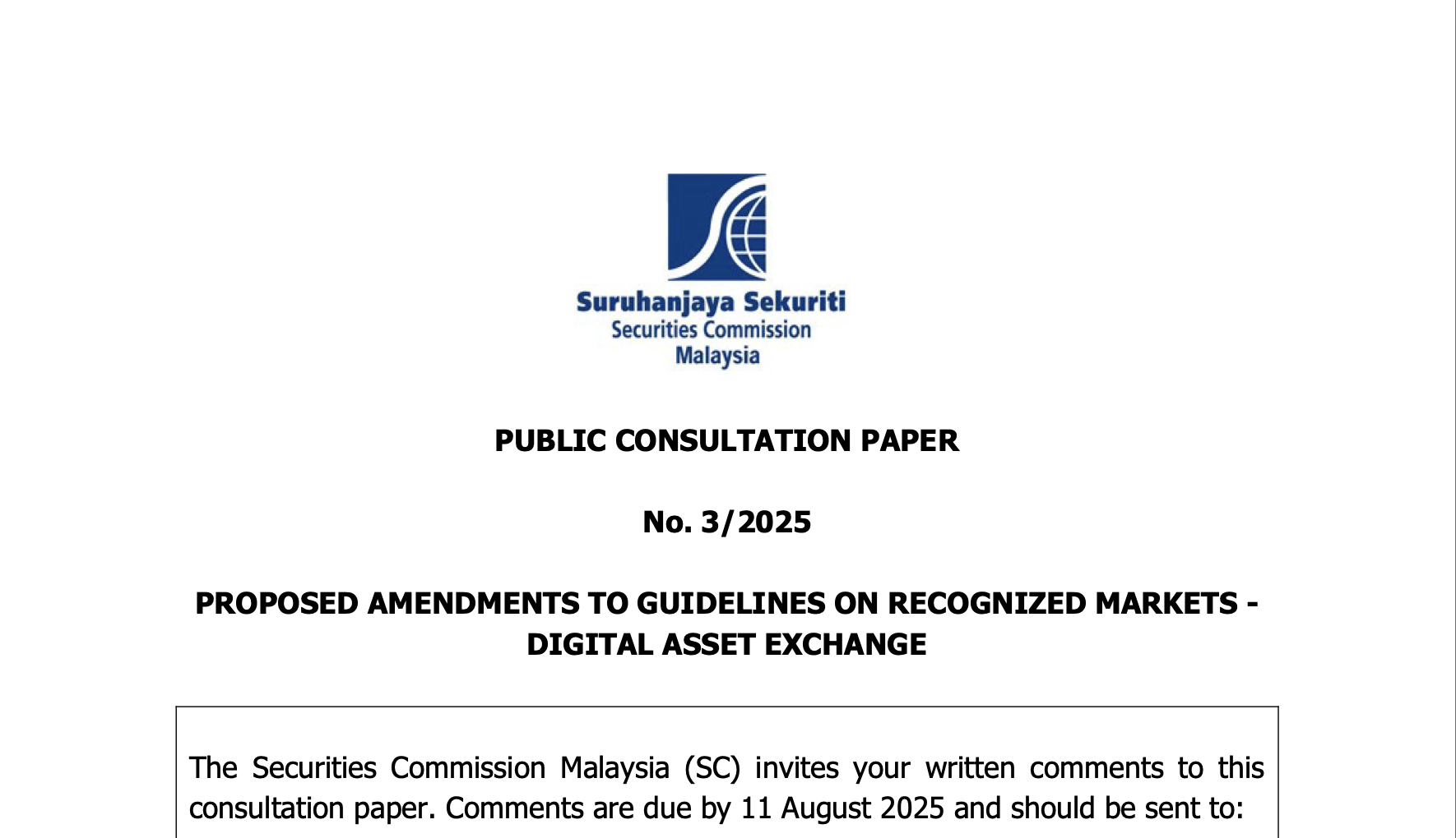 Malaysia’s Securities Commission’s consultation paper