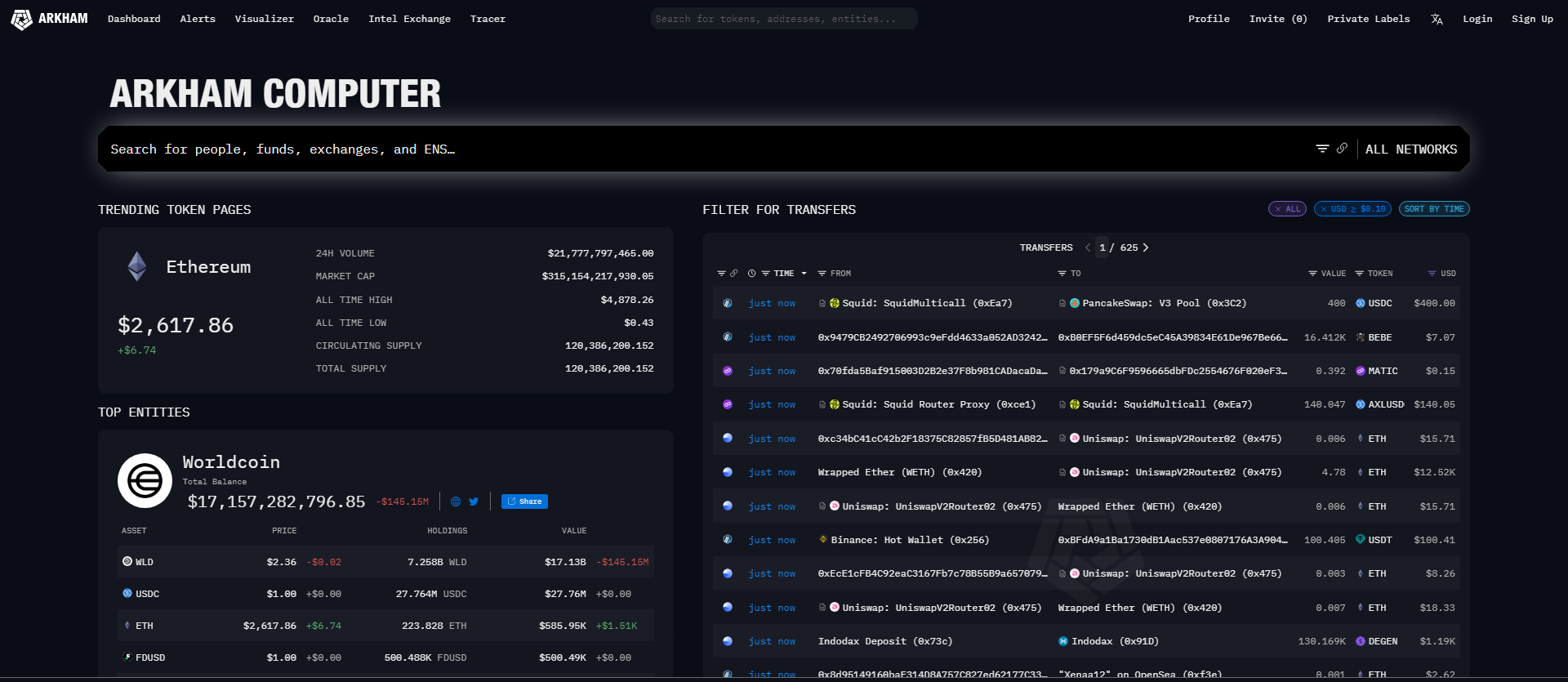 Arkham Intelligence Website View. Source: platform.arkhamintelligence.com
