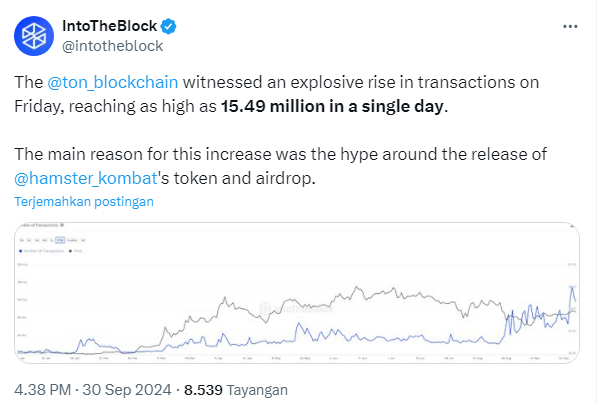 Since the Hamster Kombat Hype, TON Transactions Jumped to 15 Million