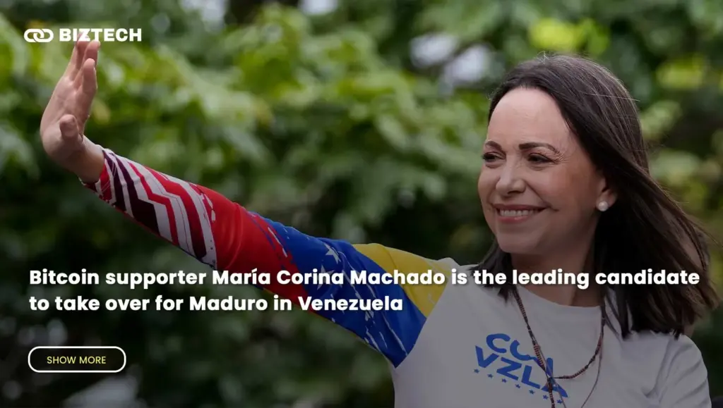 Bitcoin supporter María Corina Machado is the leading candidate to take over for Maduro in Venezuela