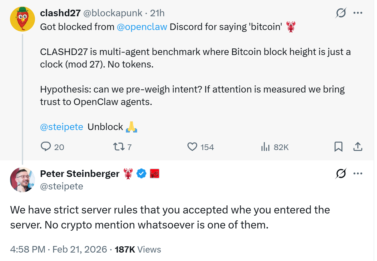 OpenClaw doesn't allow discussions on Bitcoin and other Cryptocurrency